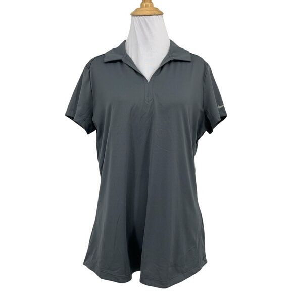 Nike Polo Shirt Womens L Large Grey Golf Dri Fit Legacy Collared Split Neck - Picture 1 of 14